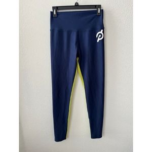 Peloton Blue And Yellow Workout Leggings Size L Compression High Waist A114